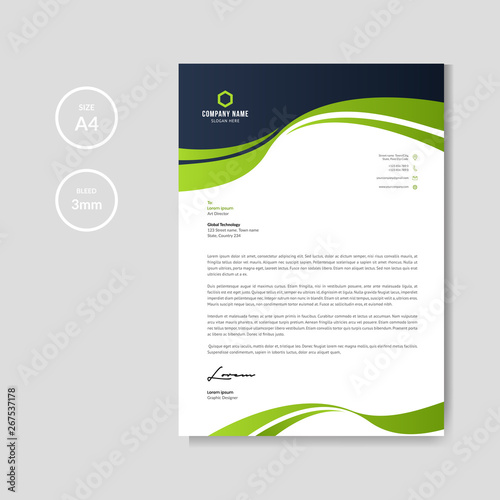 Professional letterhead with green wave