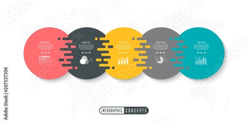 Vector infographics template for chart, diagram, web design, presentation, workflow layout. Business concept with 5 options, parts, steps or processes