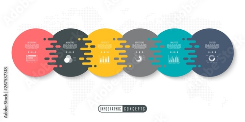 Vector infographics template for chart, diagram, web design, presentation, workflow layout. Business concept with 6 options, parts, steps or processes