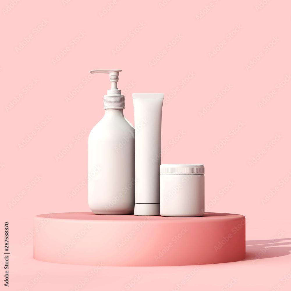 Blank white cosmetic skincare makeup containers. 3D Render Blank white cosmetic skincare makeup containers. 3D Render