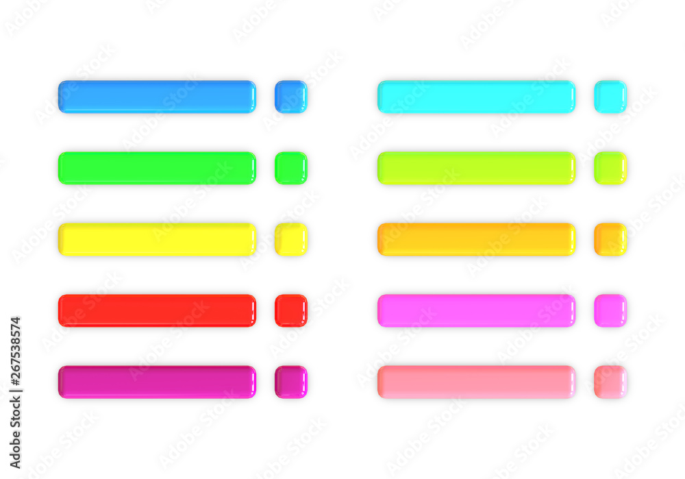 Multicolored 3d square buttons web set. Isolated illustration on white. Multicolored 3d square buttons web set. Isolated illustration on white.