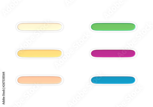 Set of oval multicolored buttons with a transparent frame. 3d rendering