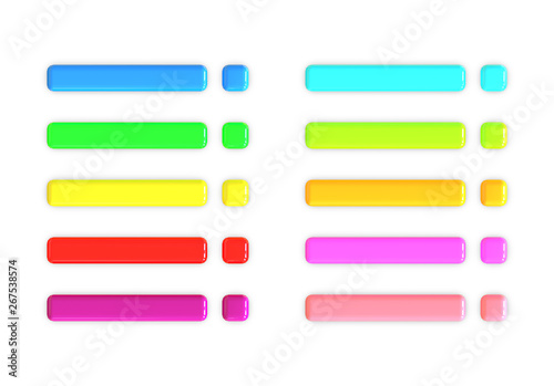 Multicolored 3d square buttons web set. Isolated illustration on white.