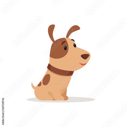Little puppy smiles and sitting. Vector illustration on white background.
