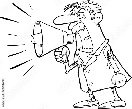 Business man shouting through loud speaker