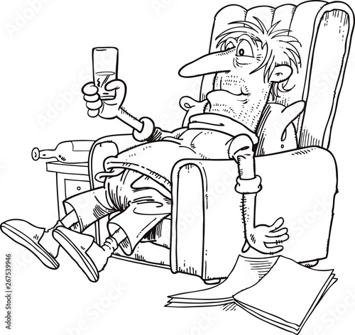 Drunk bankrupt unemployed man alcohol bottle. Broken executive manager drinking of stress