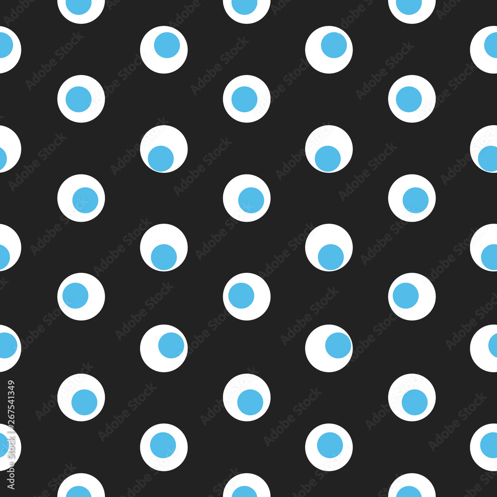 Blue and white polka dot abstract seamless pattern on a dark background