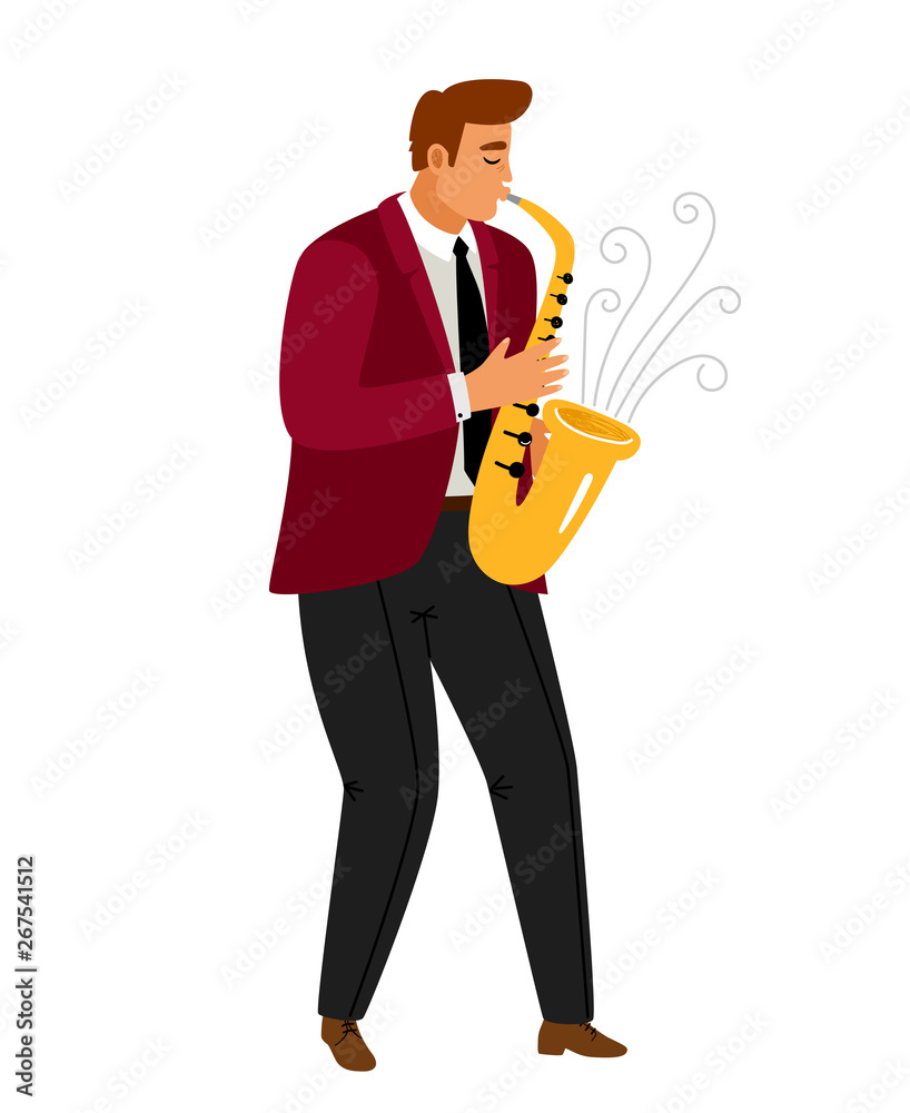 Jazz music saxophonist player icon on white background, vector illustration Jazz music saxophonist player icon on white background, vector illustration