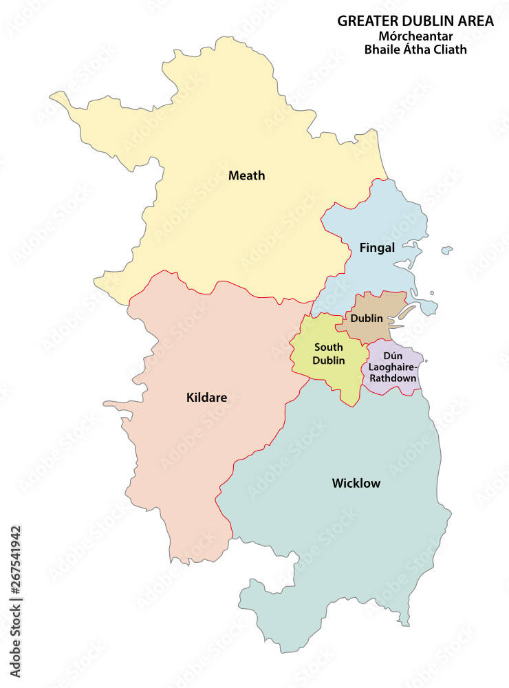 Greater Dublin Area administrative and political vector map