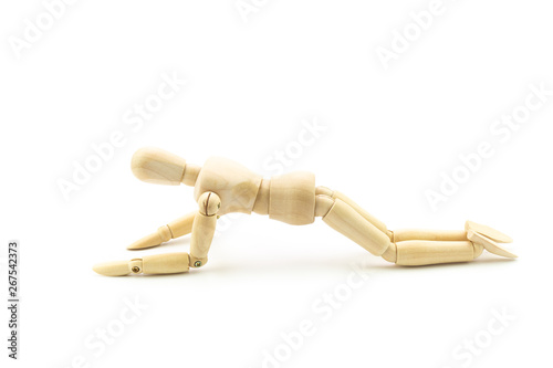 Wooden mannequin on white background.