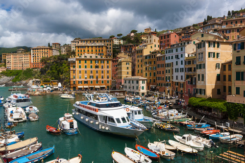 View of the Camogli s city on the Ligurian Riviera in Italy whit its porto.