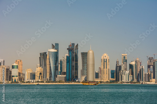 Urban landscape of modern Doha city skyline with skyscrapers