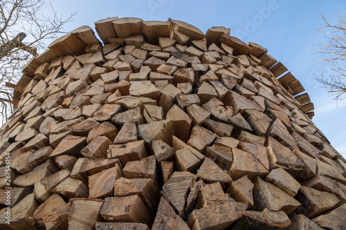 stockpile of logs from below