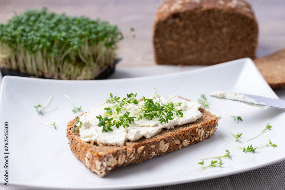 Vollkornbrot mit Kräuterfrischkäse Vollkornbrot mit Kräuterfrischkäse