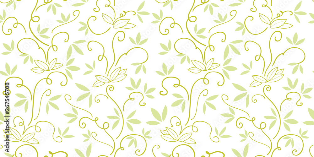 Naklejka premium White pattern with green abstract plant.