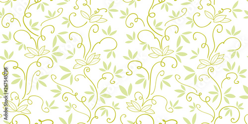 White pattern with green abstract plant.