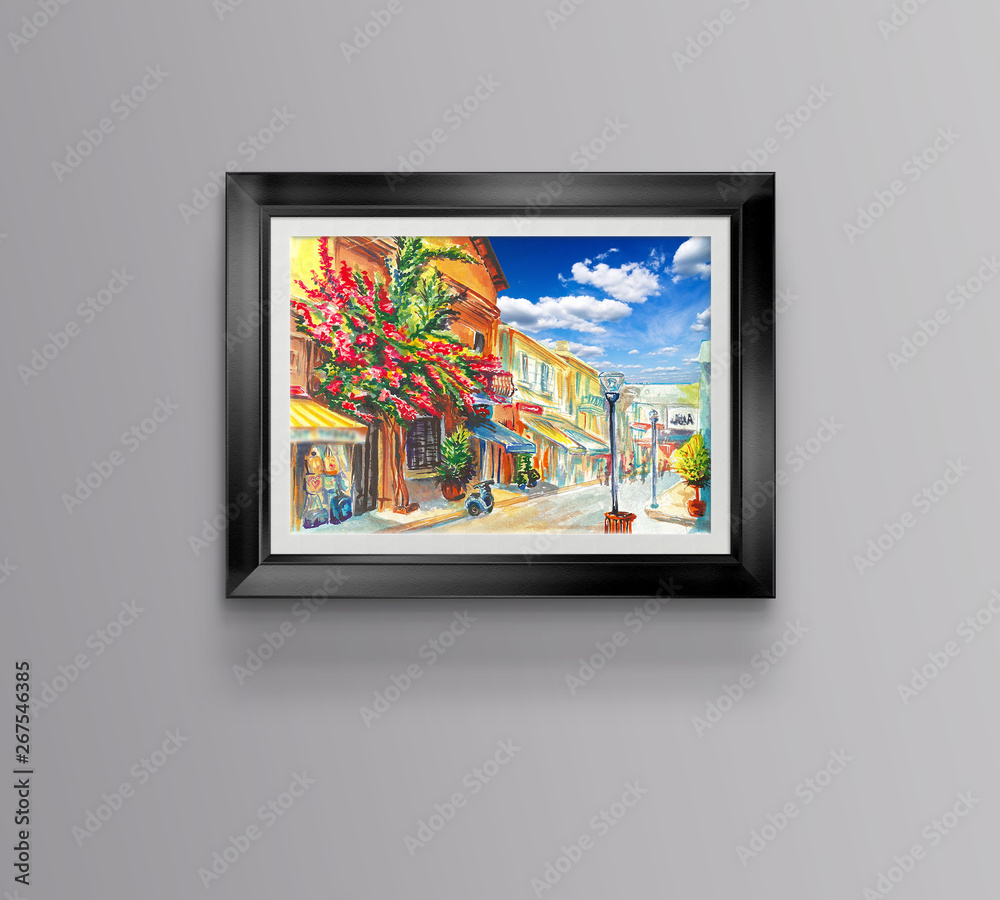cyprus old street water color illustrtion cyprus old street water color illustrtion