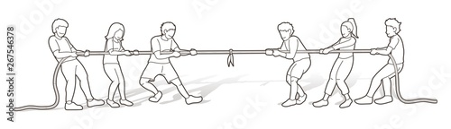 Children playing tug of war cartoon graphic vector