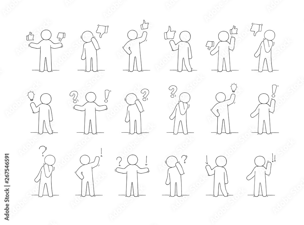 working little people with thinking signs. working little people with thinking signs.