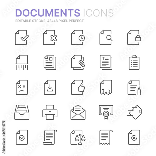 Collection of documents line icons. 48x48 Pixel Perfect. Editable stroke