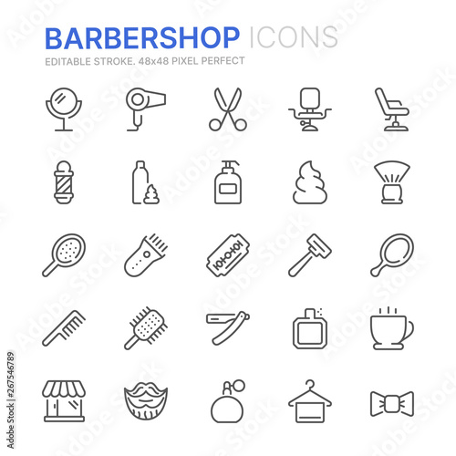 Collection of barbershop line icons. 48x48 Pixel Perfect. Editable stroke