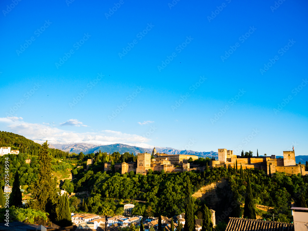 the alhambra of granada with sierra nevada in the background