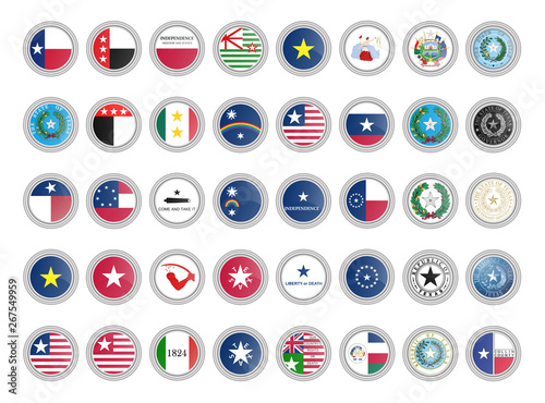 Set of vector icons. Flags and seals of Texas state, USA. 3D illustration. photo