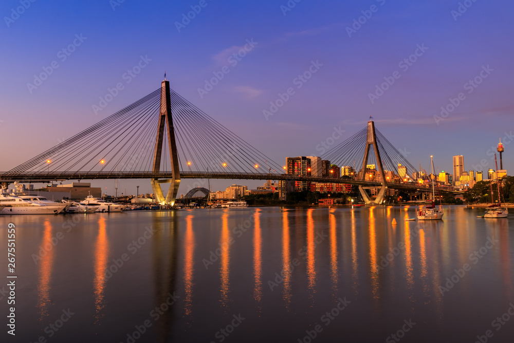 Anzac Bridge by night, Sydney, Australia	