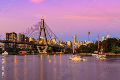 Anzac Bridge by night, Sydney, Australia 
