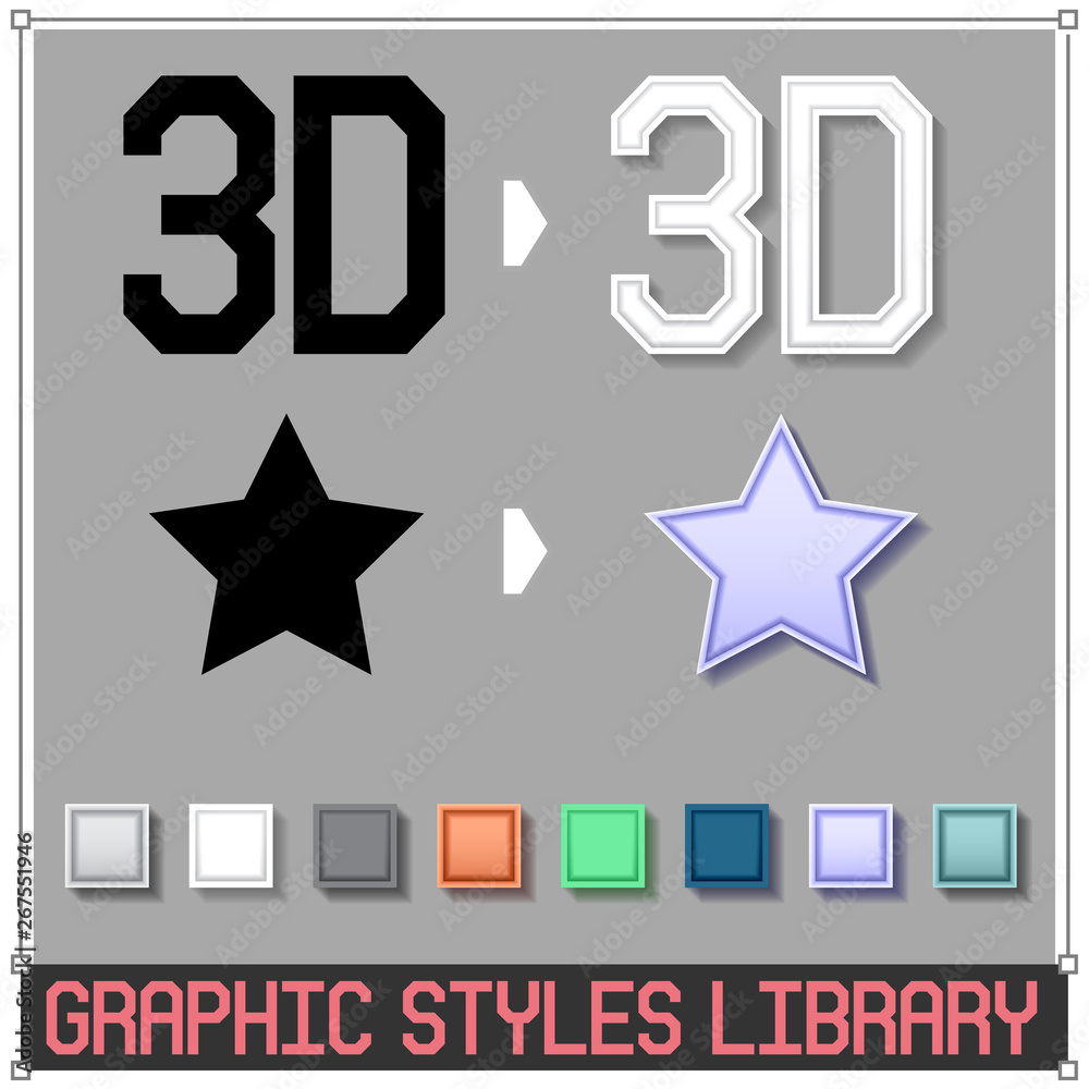 Set of 8 3D Vector Graphic Styles for adobe illustrator CS5 version