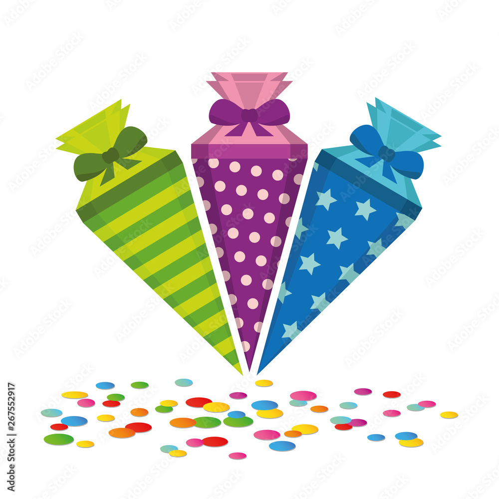 colorful pattern school candy cone with confetti vector illustration EPS10