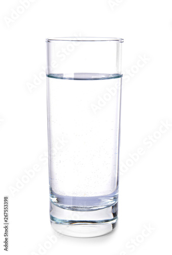 Glass of fresh water on white background