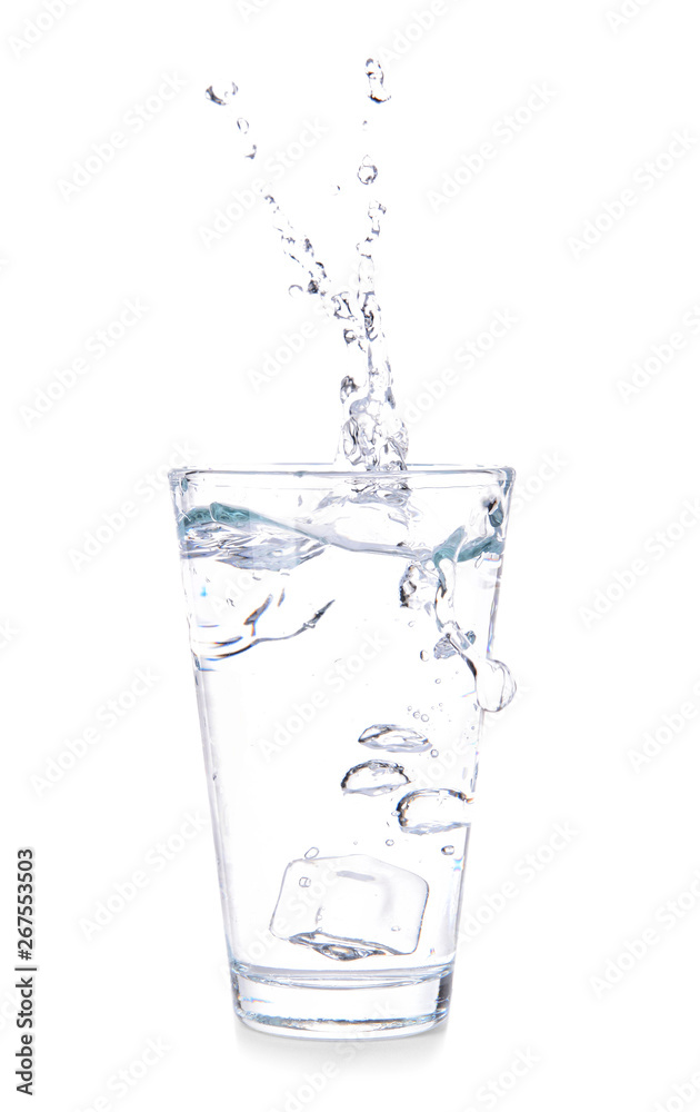 Glass of fresh water with splash on white background Glass of fresh water with splash on white background