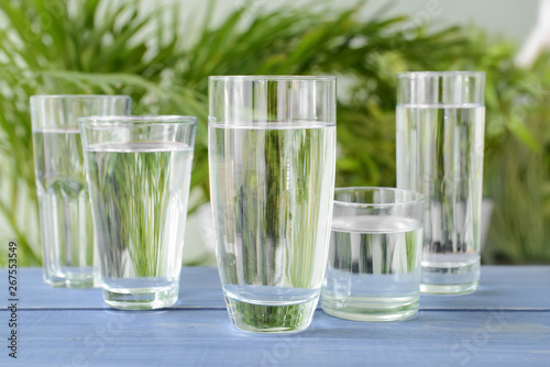 Glasses of fresh water on table