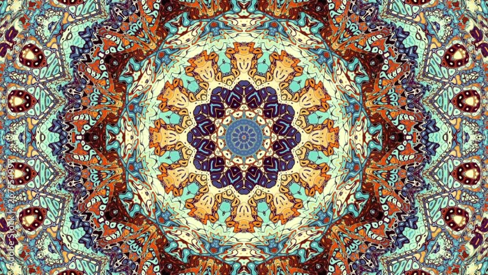 Transforming ornamental vintage mosaic art circle in Art Nouvoe style. Seamless loop footage.