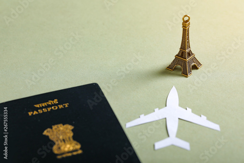 travel concetravel concept , Indian passport with paper airplanept , Indian passport with paper airplane