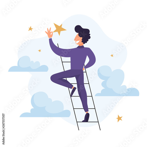 Businessman on the ladder grab the golden star