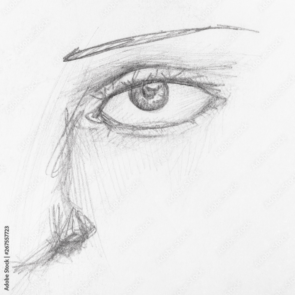 Obraz premium detail of face with eye hand drawn by black pencil