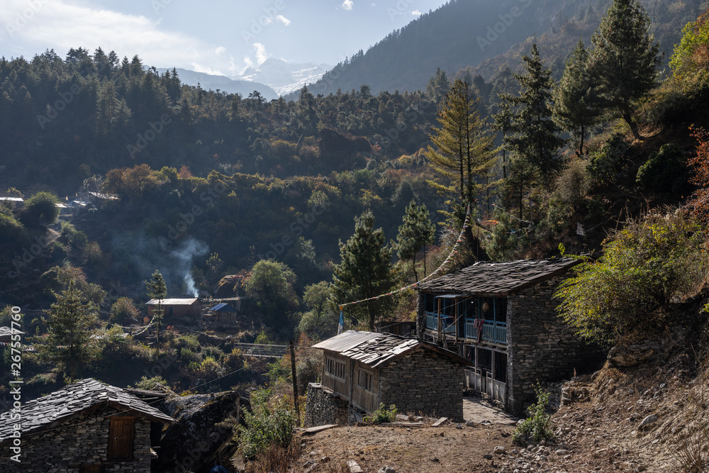 Old village in Manaslu circuit trek, Himalaya mountain range, Nepal Old village in Manaslu circuit trek, Himalaya mountain range, Nepal