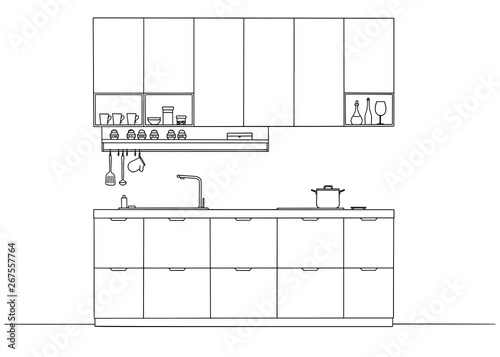Sketch of the kitchen front view. Vector
