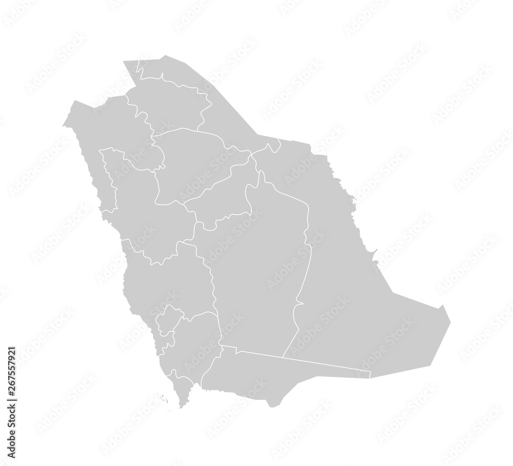 Fototapeta premium Vector isolated illustration of simplified administrative map of Saudi Arabia. Borders of the provinces (regions). Grey silhouettes. White outline