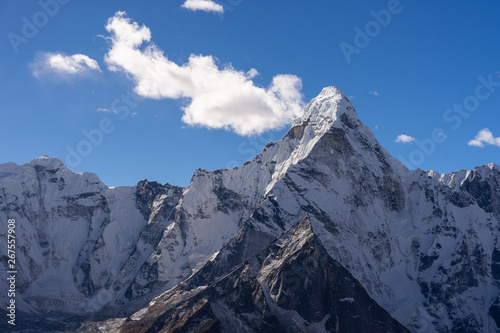 Ama Dablam mountain peak, most famous peak in Everest region, Himalayas range, Nepal © skazzjy