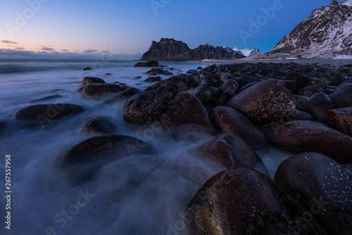 Uttakleiv beach at sunset, Lofoten archipelago, Norway, Scandinavia