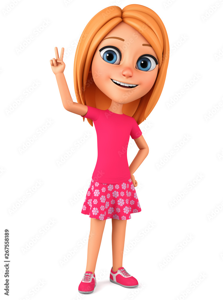 Character cartoon girl showing the peace of the world. 3d render illustration. Character cartoon girl showing the peace of the world. 3d render illustration.