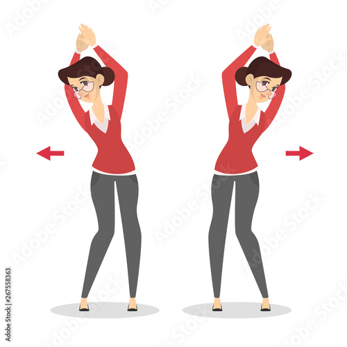 Woman doing exercise in office. Workout during the break