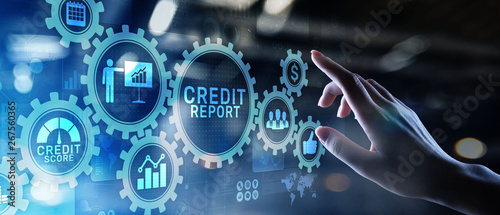 Credit report score button on virtual screen. Business Finance concept. photo