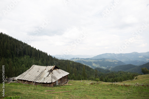 Old wooden house on mountain hill