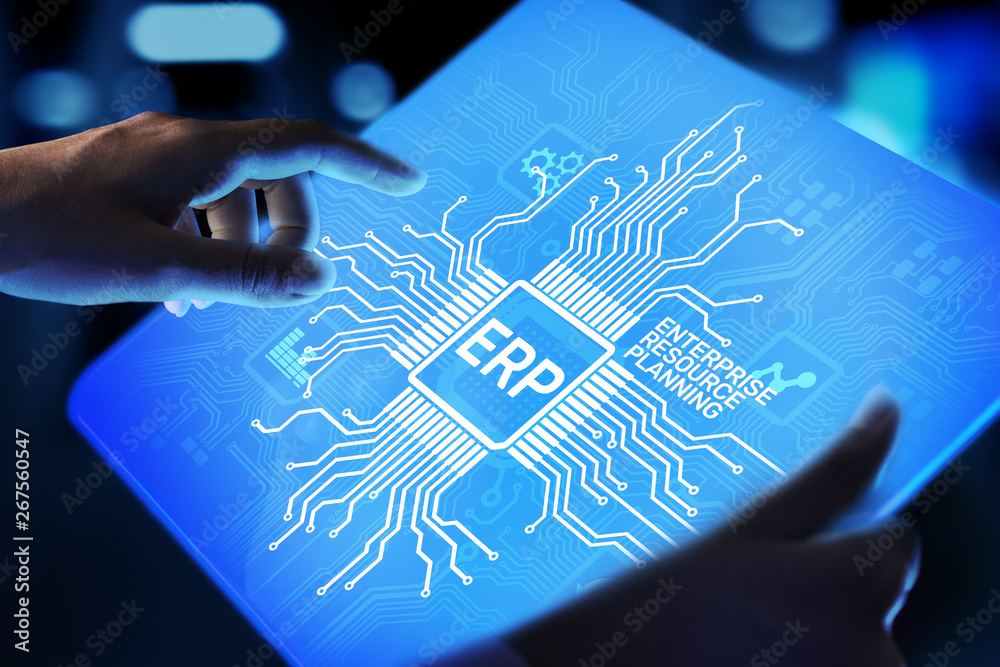 ERP - Enterprise resource planning business and modern technology concept on virtual screen. ERP - Enterprise resource planning business and modern technology concept on virtual screen.