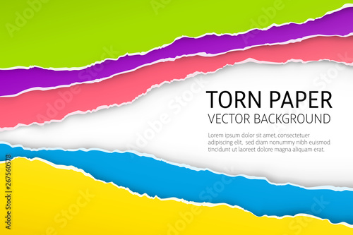 Torn edge paper background. Colorful vector templates.