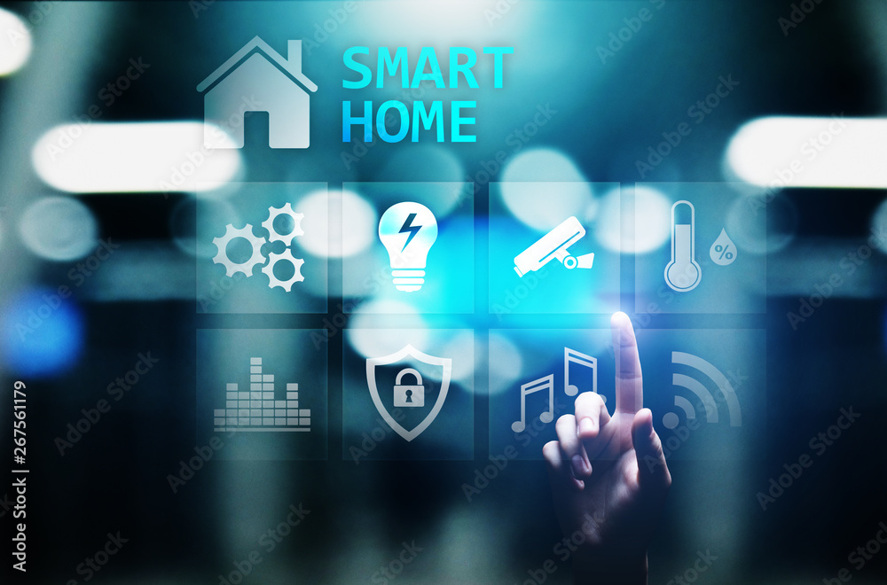Smart home control panel on virtual screen. Internet of things, IOT, process automation concept. Smart home control panel on virtual screen. Internet of things, IOT, process automation concept.